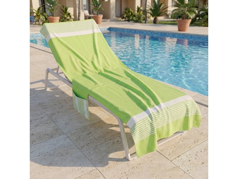  Serviette de plage pour transat avec poches et élastiques 75x195 mirelia - vert foncé  - Conforama B