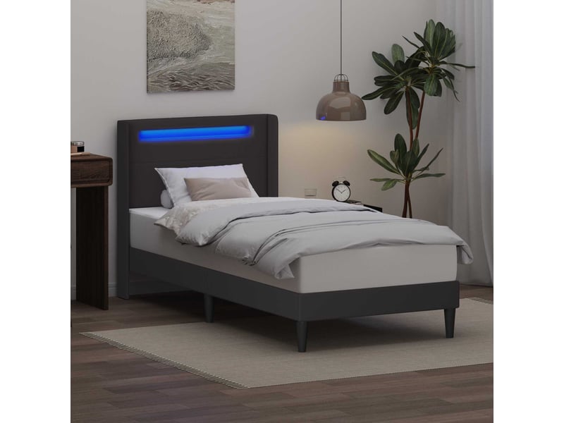 Lit simple- lit adulte - cadre de lit avec bandes led gris 100 x 200 cm simili cuir - Conforama C