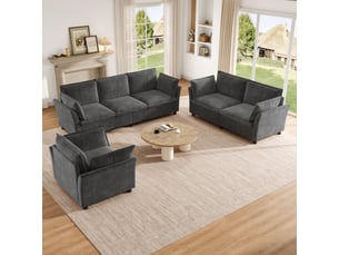 Ensemble canapé modulable 6 places en tissu chenille gris, 6-7 personnes, 220×87×81 cm