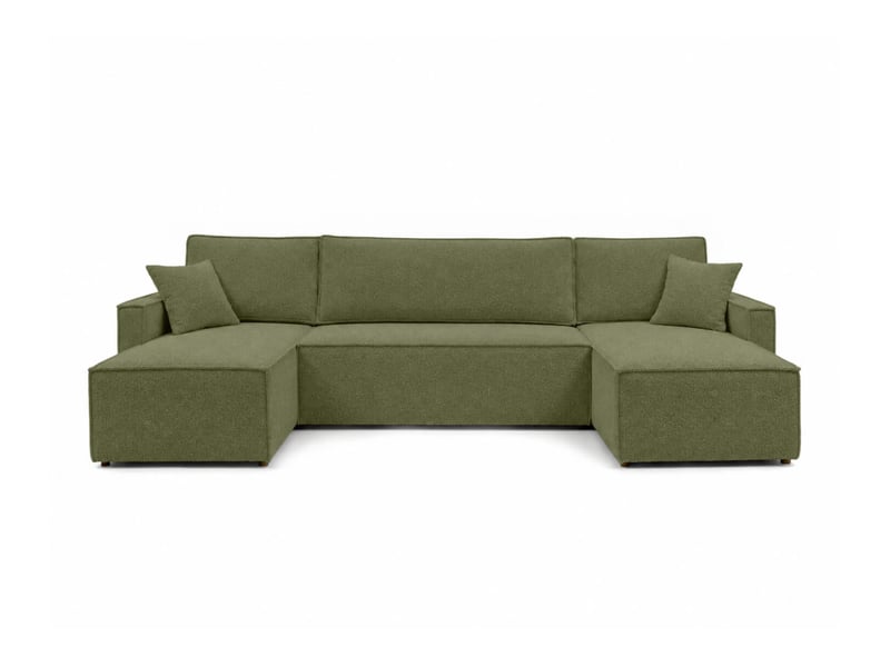  Farah - canapé d'angle panoramique convertible 6 places accoudoirs slim en tissu bouclettes texturées  - Conforama E