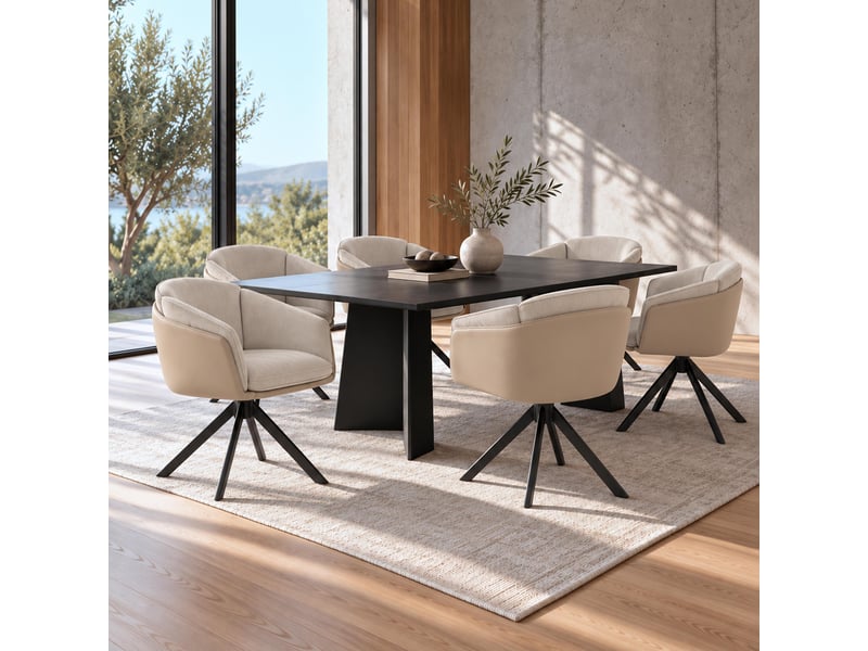  Lot de 6 chaises de salle à manger hwc-r24, chaises de cuisine, pivotantes, en métal, simili-cuir, tissuvelours - beige  - Conforama B