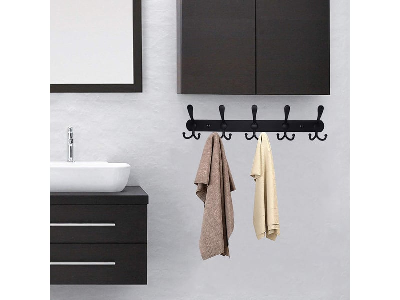 Porte manteau mural en acier inoxydable, patères manteaux pour serviettes peignoirs (noir mat, 15 crochets, 2pcs - Conforama E