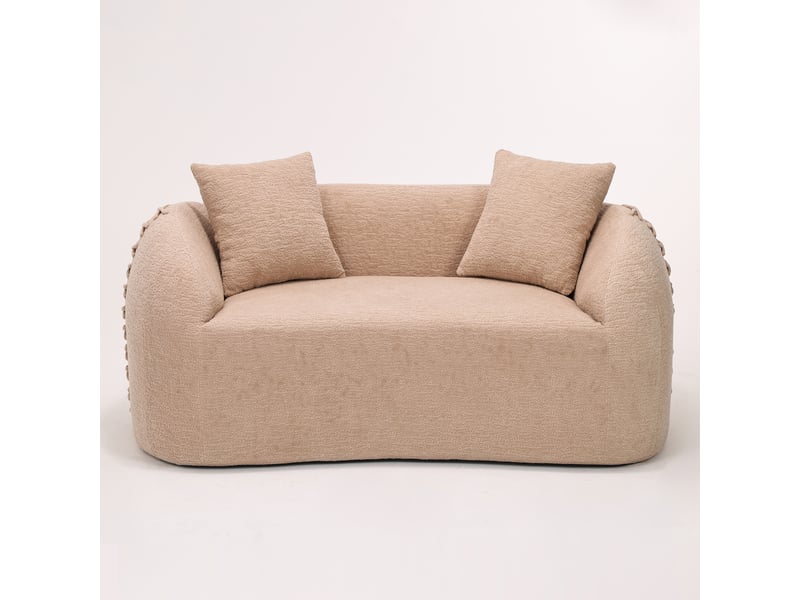  Canapé droit 2 places modulable, comprimé sous vide, forme courbe, décor lacets aux accoudoirs, compact, petits espaces, beige abricot  - Conforama A