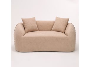 Canapé droit 2 places modulable, comprimé sous vide, forme courbe, décor lacets aux accoudoirs, compact, petits espaces, beige abricot