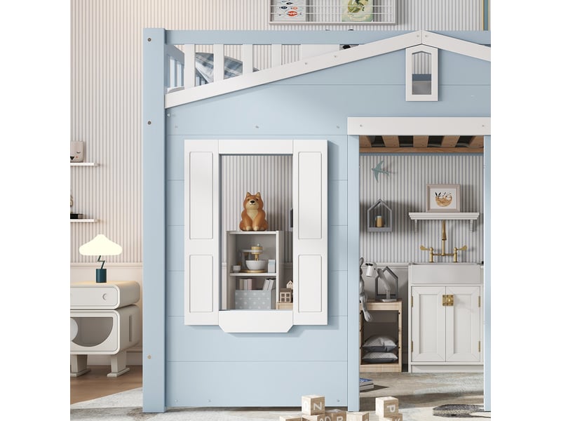 Lit superposé en pin et mdf bleu 90x200 cm - Conforama E