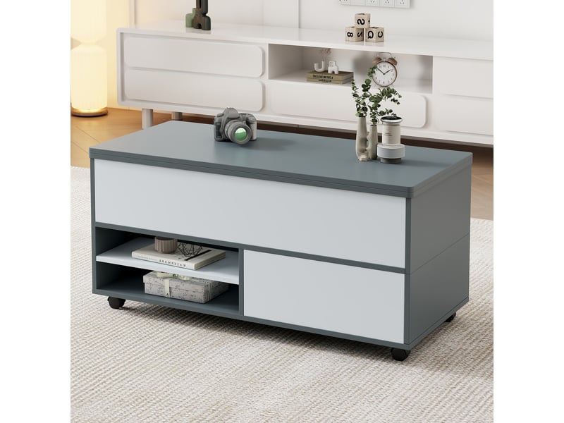  Table basse relevable 100x98 cm avec rangement gris et blanc  - Conforama W