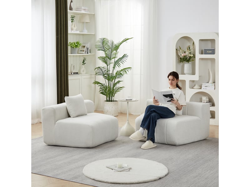  Canapé modulaire incurvé en chenille avec 2 coussins, module de canapé demi-rond symétrique pour salon, chambre ou bureau - beige  - Conforama B