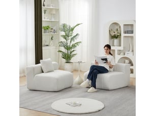 Canapé modulaire incurvé en chenille avec 2 coussins, module de canapé demi-rond symétrique pour salon, chambre ou bureau - beige