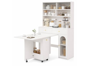 Ensemble de meubles de cuisine avec table à manger pliante sur roulettes, blanc, mdf