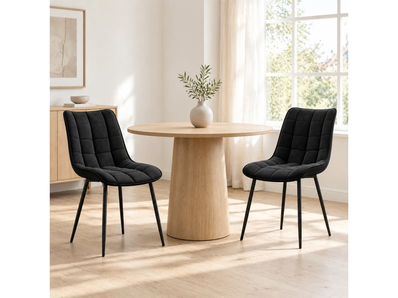  Chaise de salle à manger lot de 2 avec assise ergonomique et patins antidérapants en métal et velours noir  - Conforama B