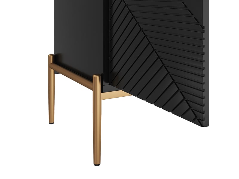 Buffet noir moderne 162x40x80 cm, meuble rangement entrée avec portes et poignées dorées, structure mdf robuste - Conforama R