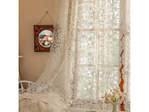 Rideaux voilage beige – dentelle vintage – motif floral rétro – filtre la lumière – pour salon, chambre-130 x 100 cm
