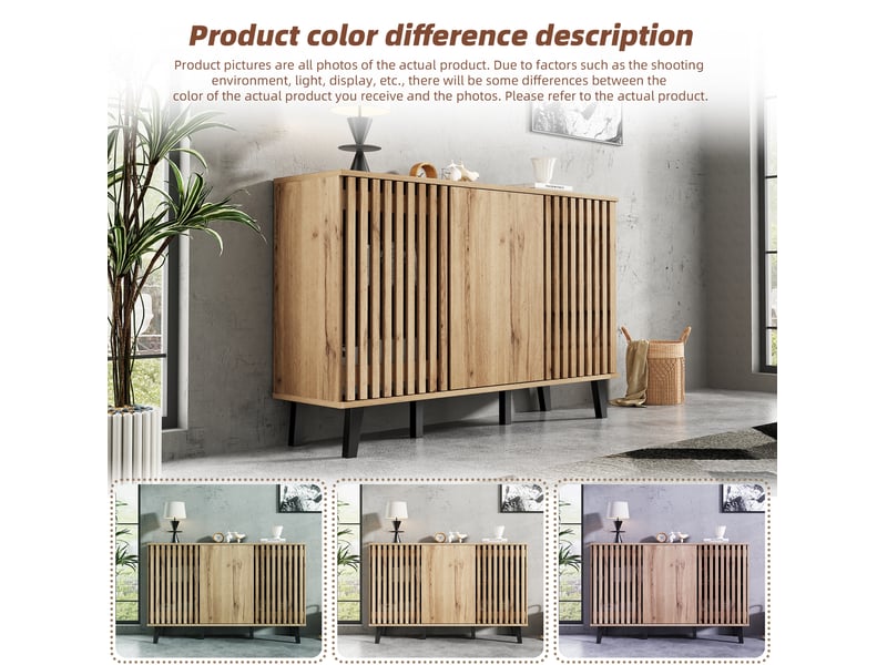  Buffet bas 150x40x95 cm 3 portes 6 compartiments panneau de particules bois naturel  - Conforama D