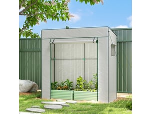 Serre de jardin 196 x 77 x 197 cm – blanche – toit incliné, fenêtres moustiquaires et porte enroulable