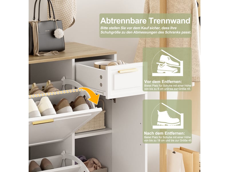  Ensemble vestiaire d'entrée 4 pièces meuble chaussures banc miroir blanc et naturel N657P37471213W - Conforama D
