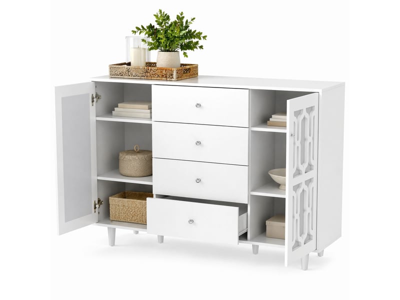  Buffet haut blanc à miroirs et 4 tiroirs – mdf – 147,5 x 40 x 102 cm  - Conforama A