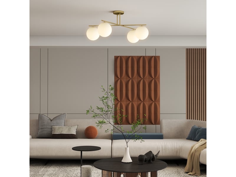  Plafonnier moderne à 4 lumières avec douille e14, semi-encastré, couleur or-crème  - Conforama C