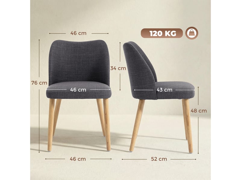 Pack de 2 chaises de cuisine nordiques avec revêtement en lin dossier courbé assise rembourrée pieds en bois gris clair - Conforama C