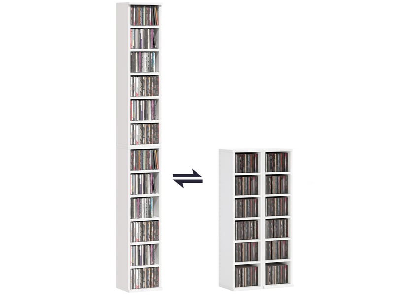  Ensemble de 2 étagères de rangement pour cd (204 cc), support tour blu-ray avec étagères réglables, organiseur de bibliothèque, blanc  - Conforama A