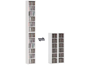 Ensemble de 2 étagères de rangement pour cd (204 cc), support tour blu-ray avec étagères réglables, organiseur de bibliothèque, blanc