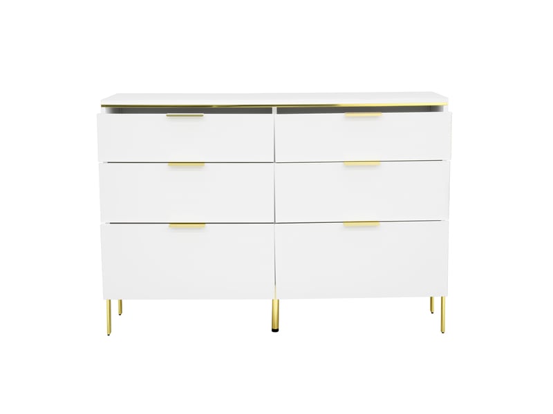  Buffet blanc, 6 tiroirs, rangement, design moderne, structure robuste - panneaux de particules - 120x40x85.5cm  - Conforama B