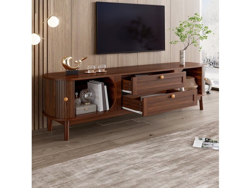  Meuble tv 170x39.5x46 cm avec portes coulissantes et tiroirs en mdf noyer  - Conforama C