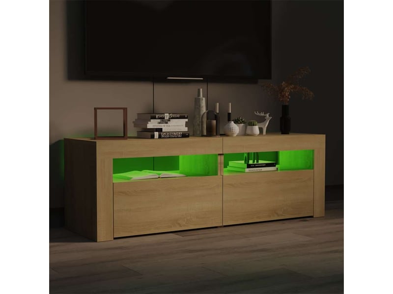  Meuble tv - banc tv - meuble de rangement avec lumières led chêne sonoma 120x35x40 cm  - Conforama C