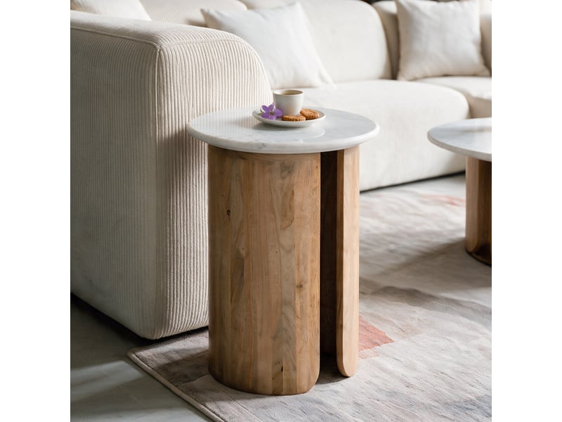  Table d'appoint en marbre et bois de manguier-léana Léana - Conforama B