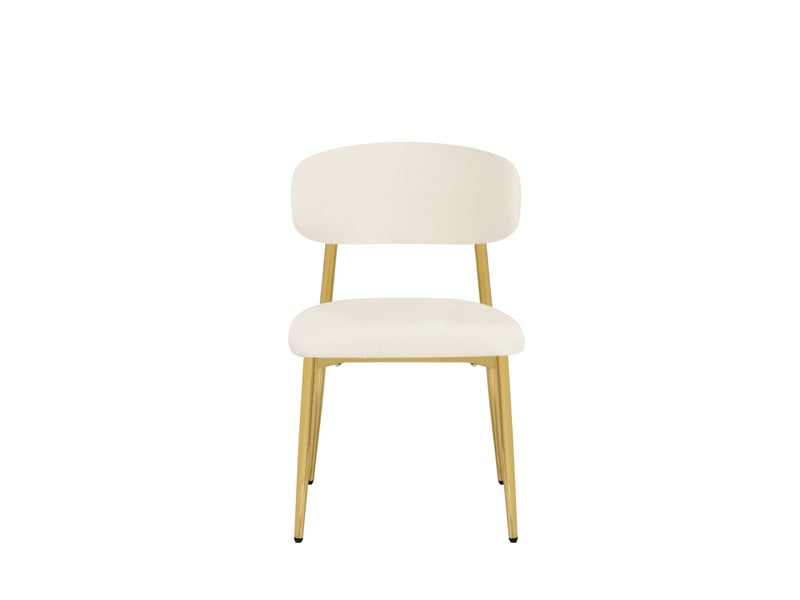  Lot de 4 chaises de salle à manger, dossier courbé, métal et bois, couleur blanc et doré  - Conforama D