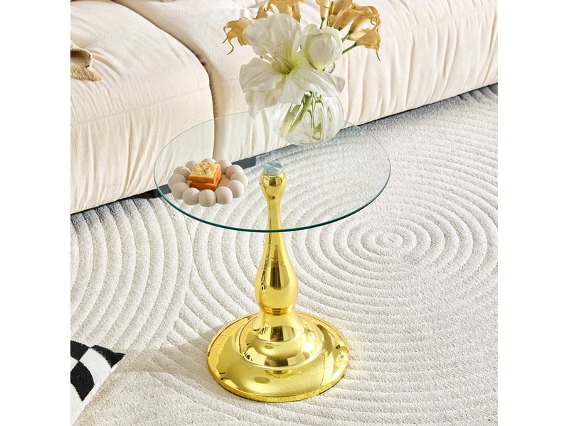  Table d’appoint ronde 50x50x51,5 cm en verre trempé et métal doré  - Conforama C