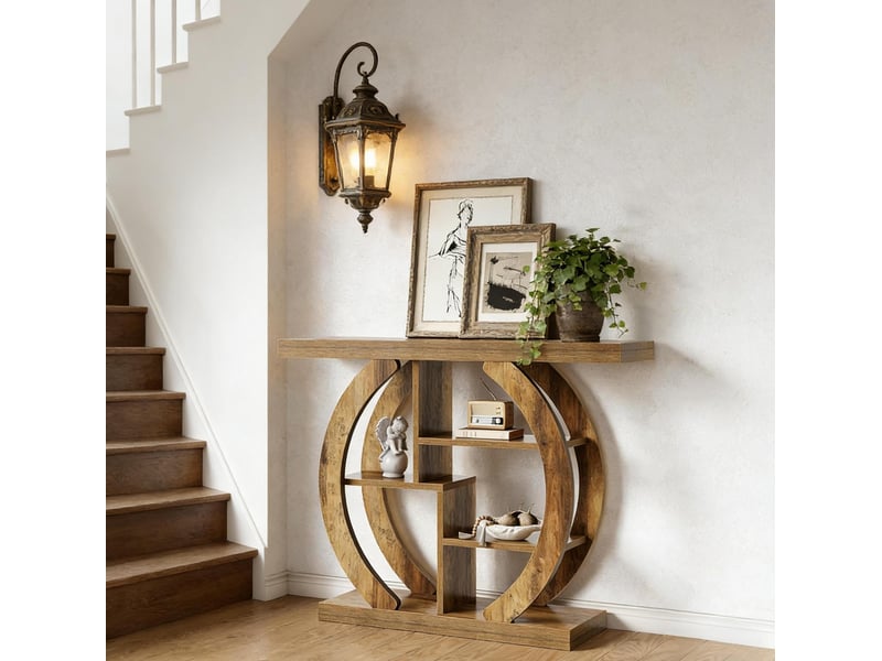  Table console 108 x 30 x 82 cm avec 4 niveaux de rangement, style campagne, bois marron  - Conforama D