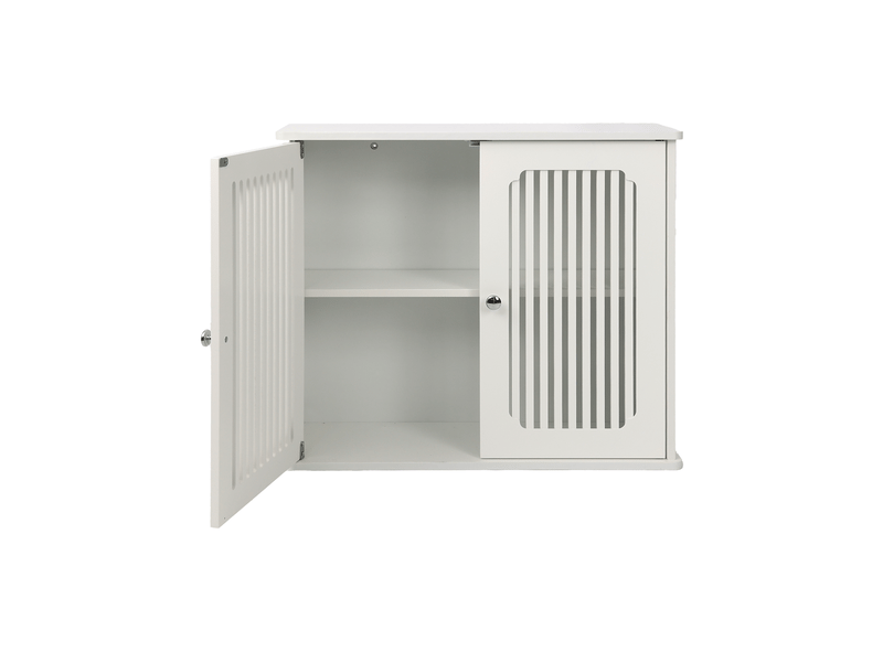  Armoire murale de salle de bain 60x20x52 cm 2 portes à lamelles mdf blanc  - Conforama A