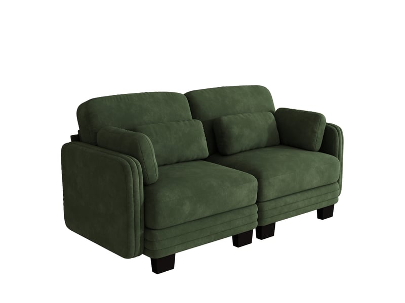 Canapé droit modulable 176 cm 2 places, coussins d'accoudoirs amovibles et coussins lombaires épais à soutien, chenille, ressorts ensachés, vert - Conforama A