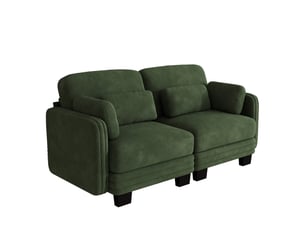 Canapé droit modulable 176 cm 2 places, coussins d'accoudoirs amovibles et coussins lombaires épais à soutien, chenille, ressorts ensachés, vert