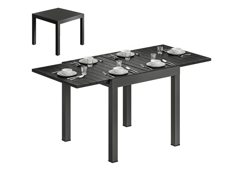  Table de jardin extensible pour 4 à 6 personnes avec plateau à lattes, en aluminium, 80160 x 80 x 75 cm, noire  - Conforama A