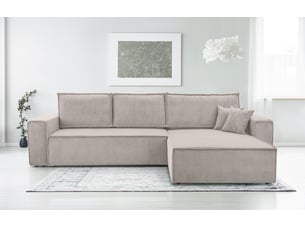 Canapé d'angle réversible convertible <strong>AX LIVING </strong> <strong>CedriaMini</strong> 4 places Velours côtelé beige avec coffre de rangement