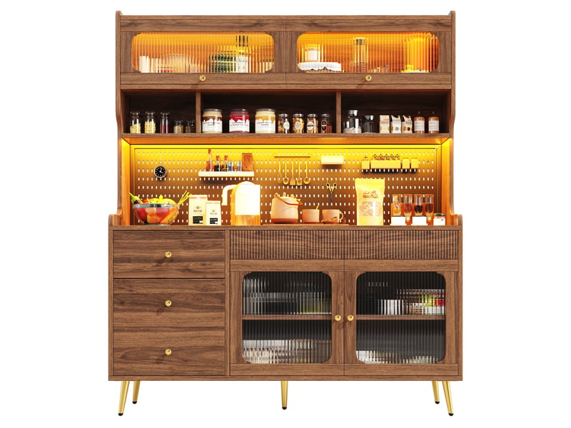  Buffet haut led avec contrôle via application, 145x39x171 cm, coloris noyer evryae  - Conforama A