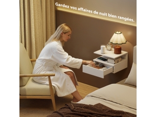Lot de 2 tables de chevet murales, tables de nuit suspendues avec tiroir, 35x32x22,5cm, étagère ouverte, blanc