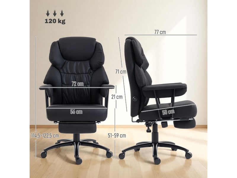  Fauteuil de bureau massant avec repose-pieds inclinable similicuir noir 77x72x122,5 cm  - Conforama C
