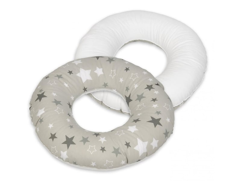  Coussin rond post natal etoiles girses et blanches sur fond gris  blanc 4200051.1 - Conforama A