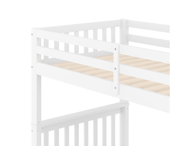  Lit enfant superposé 2 places 90x200 cm * 2 avec 2 tiroirs et bibliothèque de rangement, blanc  - Conforama R
