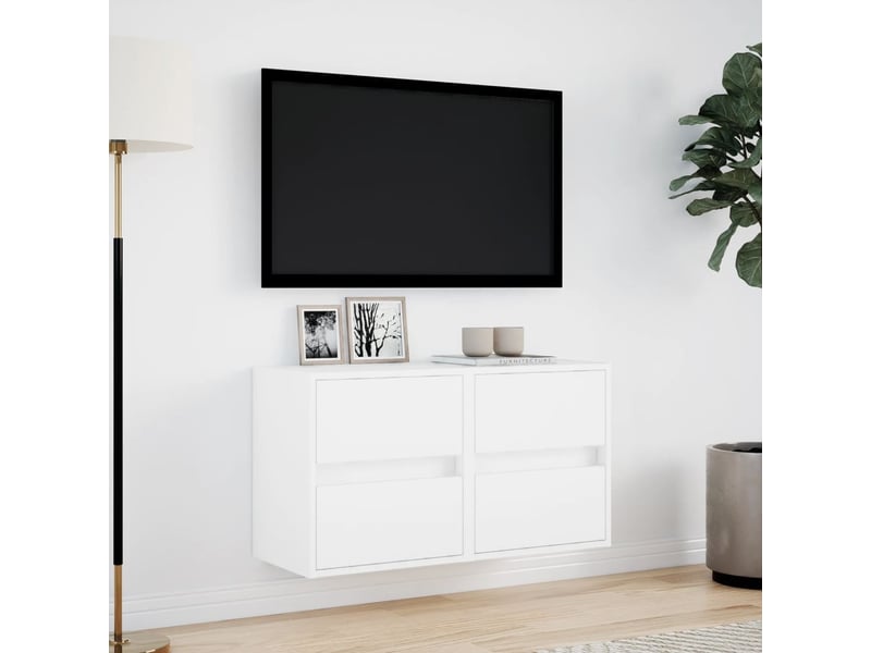  Lot de 2 meuble tv mural avec lumières led blanc 41x31x45 cm shl9815  - Conforama D
