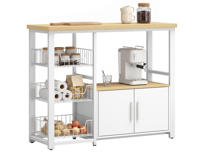  Meuble de rangement cuisine avec 3 paniers et placard blanc 100 x 35 x 80 cm  - Conforama A