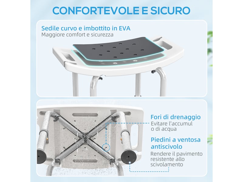  Tabouret de douche en alliage d'aluminium et plastique antidérapant réglable sur 6 niveaux 39-52cm gris  - Conforama E
