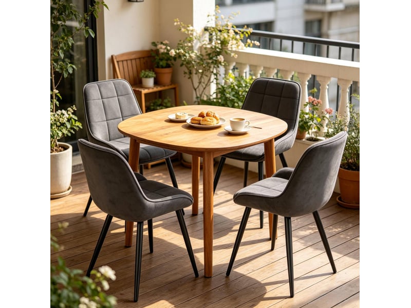  Lot de 4 chaises de salle à manger avec dossier incurvé et patins réglables en velours gris foncé  - Conforama D