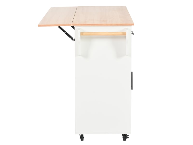  Desserte de cuisine 139x46(71)x91,5 cm blanche, plateau pliant, 3 tiroirs et rangement sur roulettes  - Conforama E