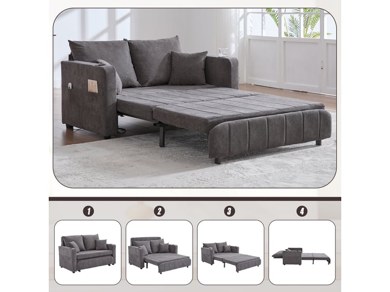  Canapé de salon, canapé chenille – porte-gobelets, port usb, avec accoudoirs, en tissu chenille, gris  - Conforama A