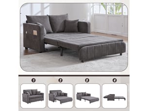 Canapé de salon, canapé chenille – porte-gobelets, port usb, avec accoudoirs, en tissu chenille, gris