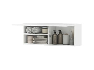 Meuble de salle de bain mural 80 x 25 x 30 cm blanc en bois, porte relevable, rangement avec étagère
