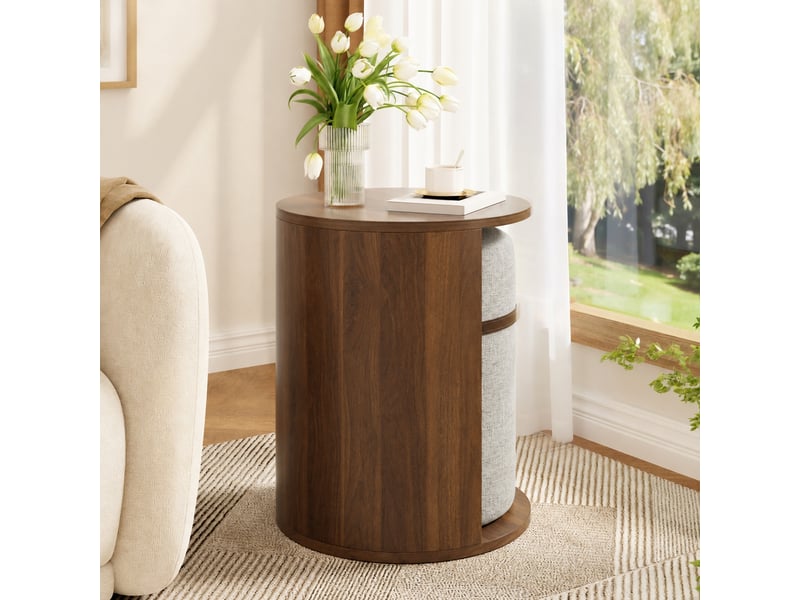  Table d’appoint ronde avec pouf intégré, effet noyer, ø 38 cm  - Conforama E